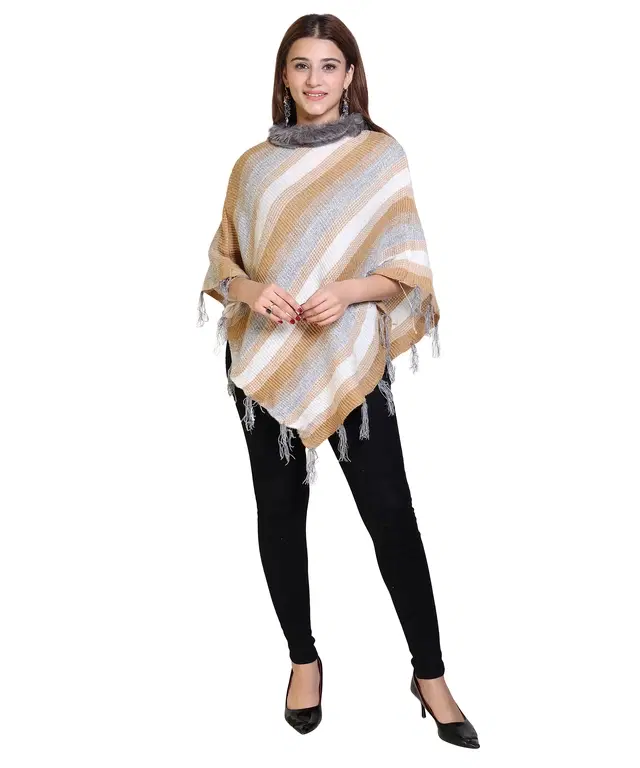 Woolen Self-Design Ponchos for Women (Multicolor, L)