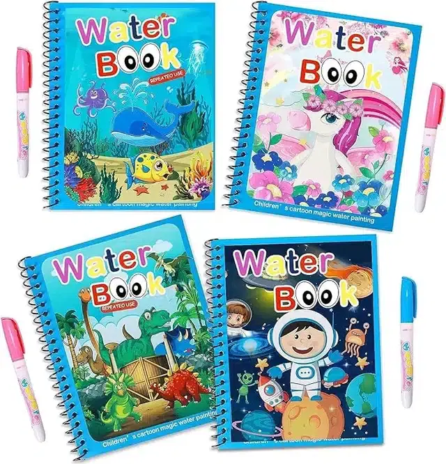 Reusable Quick Dry Water Painting Book with Doodle Pen for Kids, Multicolor, Pack of 4