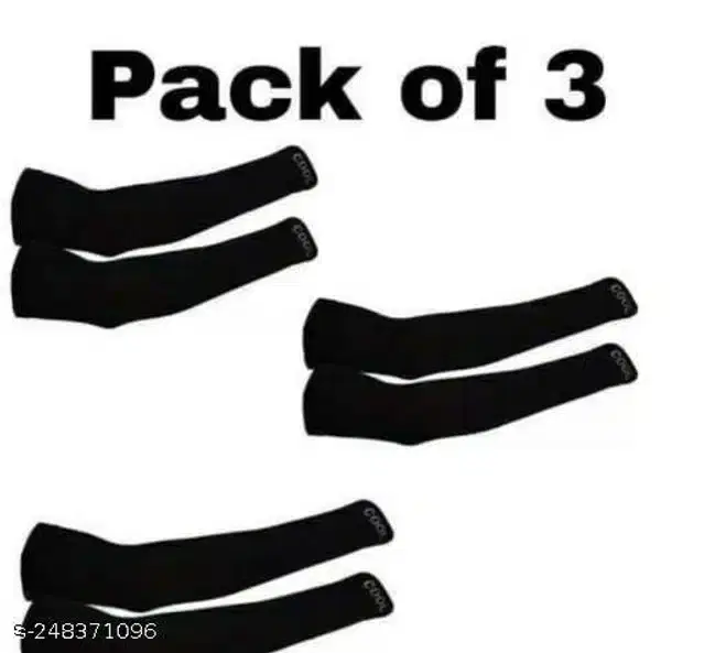 Cotton Arm Sleeves for Unisex, Pack of 3 (Black)