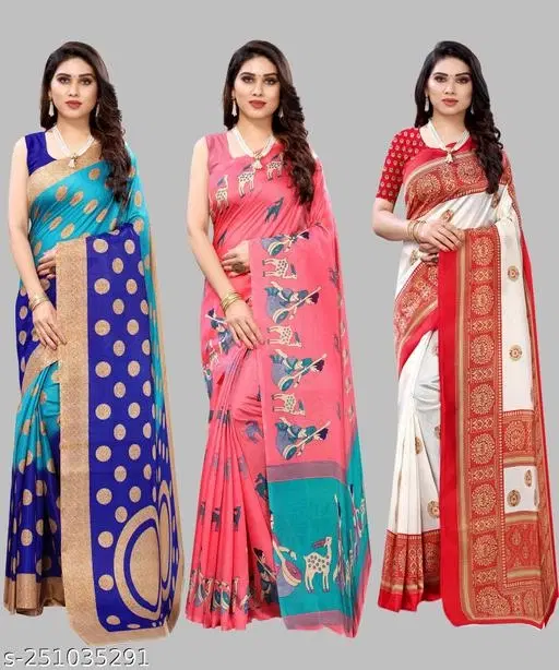 Art Silk Saree for Women, Pack of 3 (Pink, Free Size)