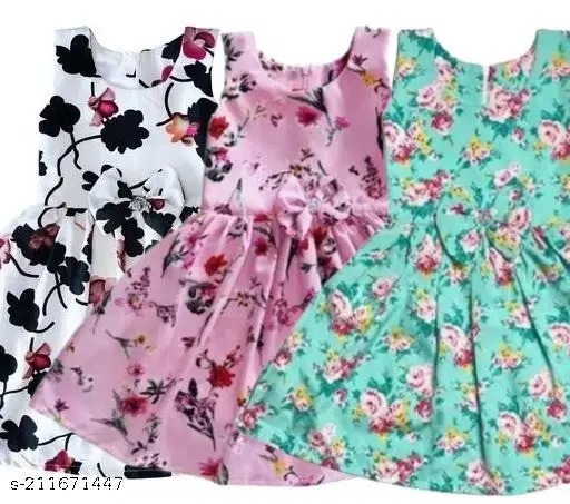 Frocks & Dresses for Girls (Aqua Blue, 1-2 Years)
