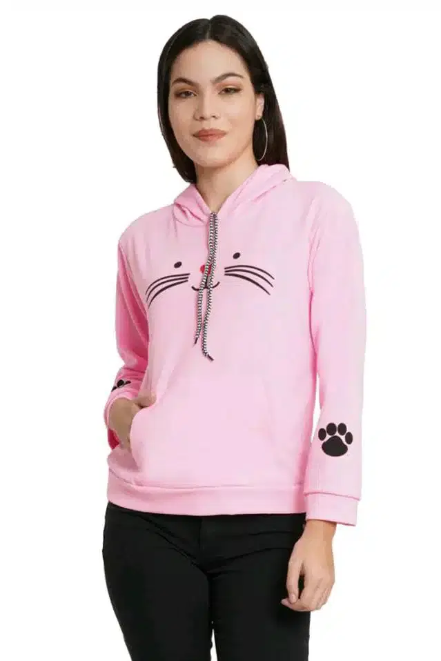 Women's Printed Long Sleeves SweatShirt (Light Pink, XL)