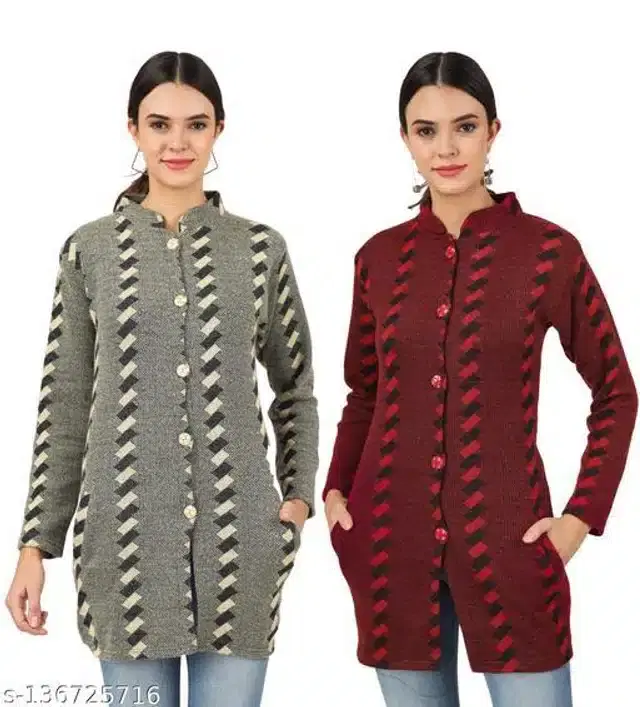 Woolen Cardigans for Women, Pack of 2 (Multicolor, XL)