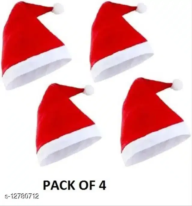 Fabric Christmas Decoration Hat, Red & White, Set of 4