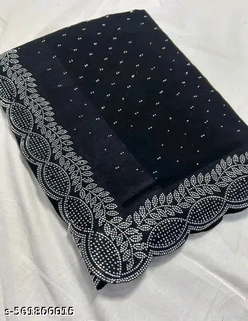 Georgette Embellished Saree For Women, Black