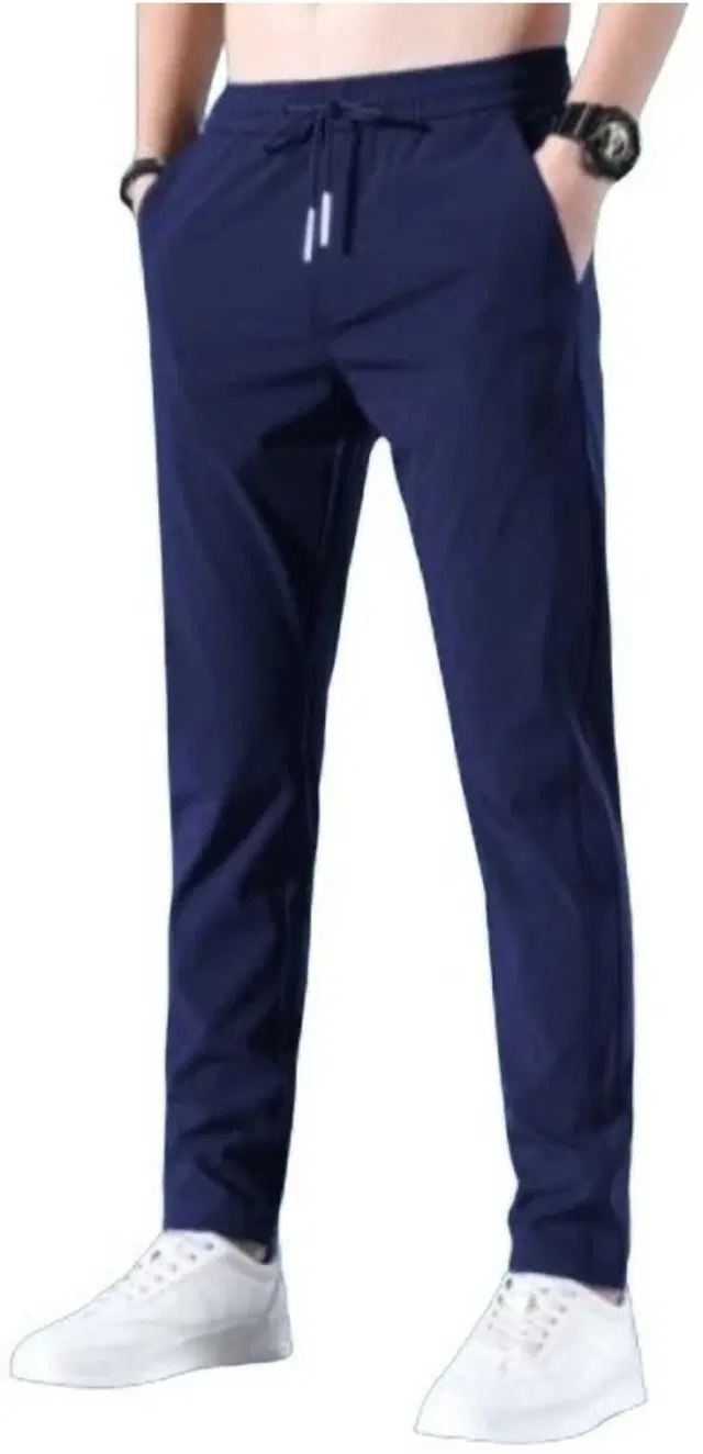Polyblend Printed Trackpants for Men, Navy Blue (M)