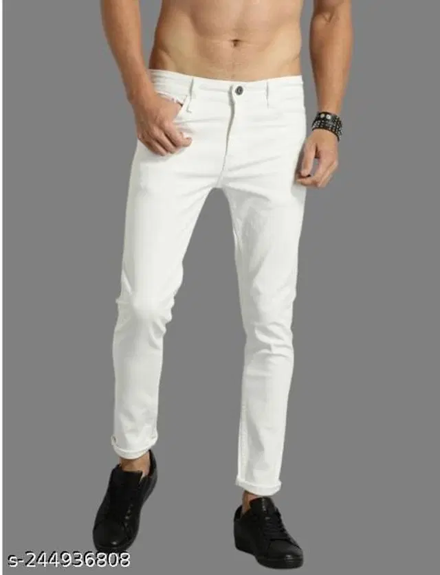 Denim Slim Fit Jeans for Men (White, 32)