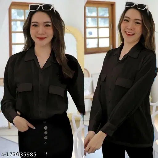 Full Sleeves Solid Shirts for Women (Black, M)