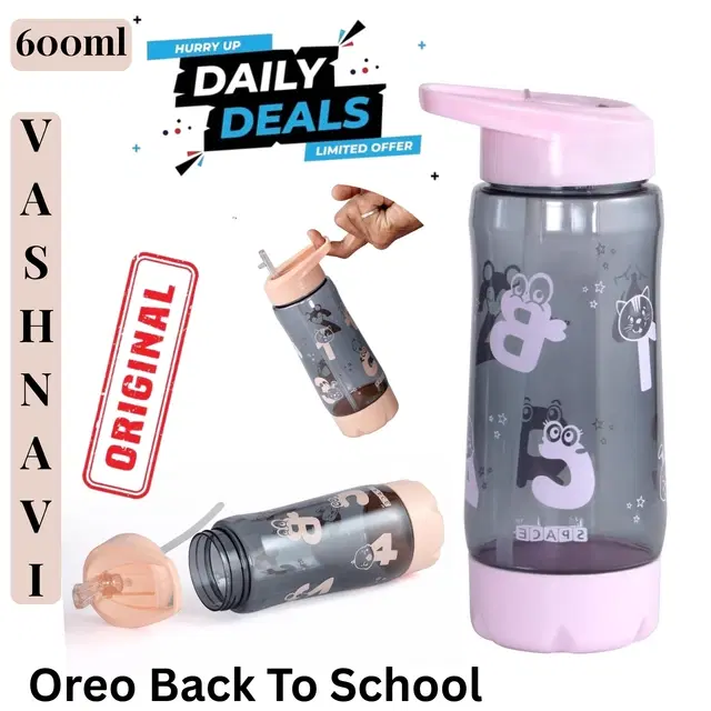 Plastic Water Bottle For Kids ,Multicolour ,(600ML) , Pack Of 2