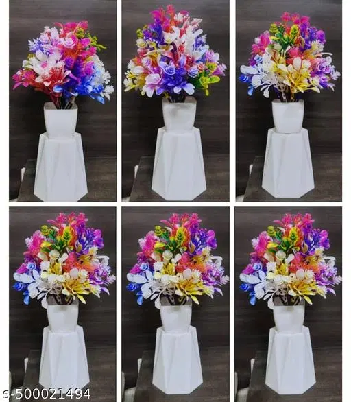 Plastic Artificial Flowers, Multioclor, Pack of 6