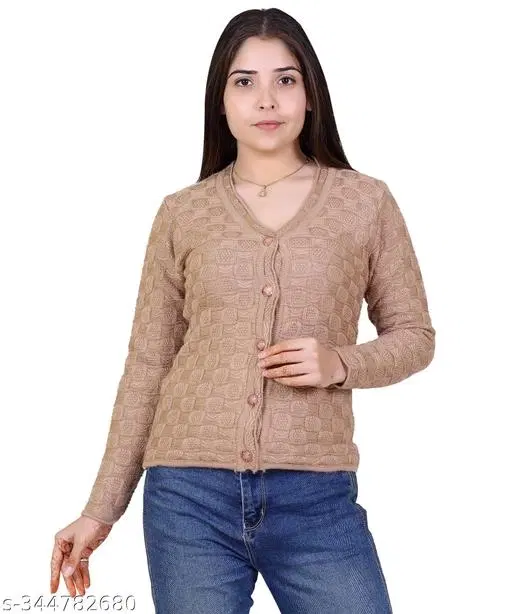 Acrylic Solid Sweater for Women (Brown, M)
