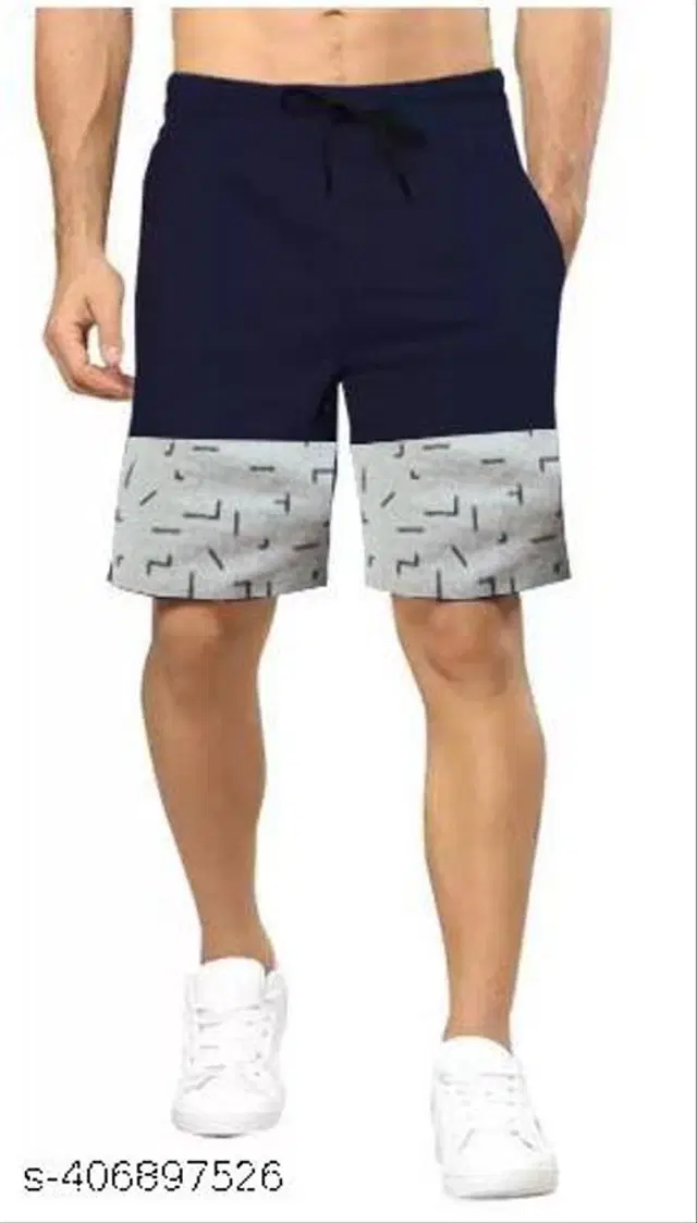 Cotton Shorts for Men (Navy Blue & Grey, 32)