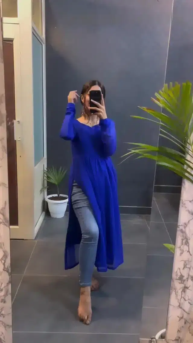 Full Sleeves Gown for Women (Blue, XS)