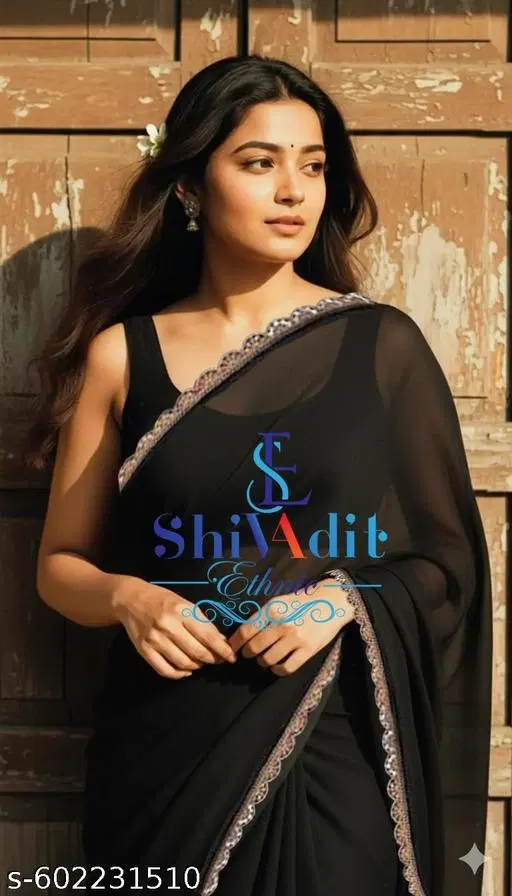 Jimmy Choo Solid Saree For Women, Black