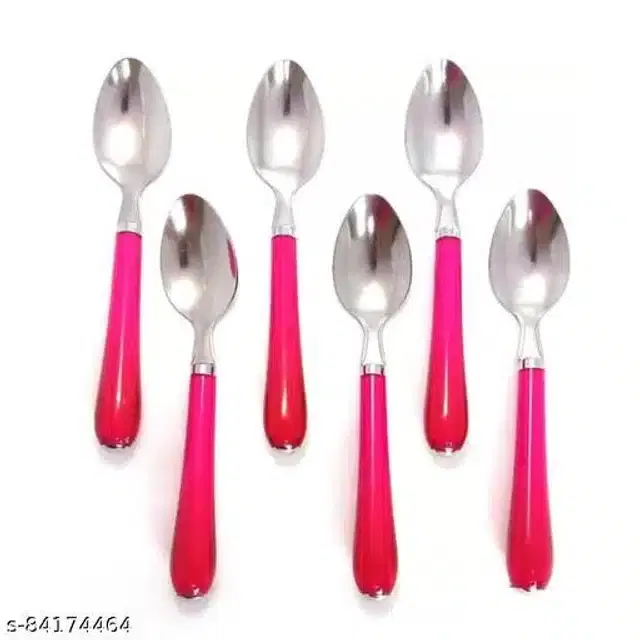 Stainless Steel Spoon Set, Pink, Pack of 6