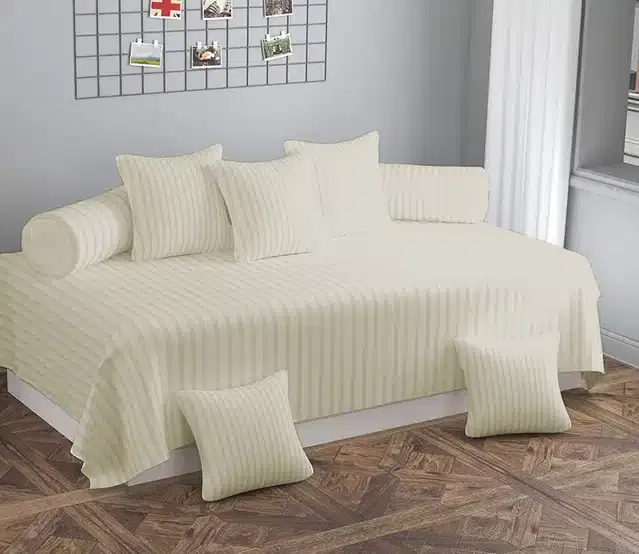 Cotton Striped Diwan Covers Set, Cream, Pack of 8