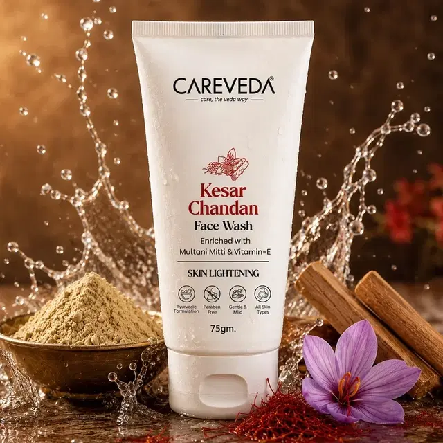 CareVeda Kesar Chandan Face Wash – For Skin Lightening & Deep Nourishment (75 g)