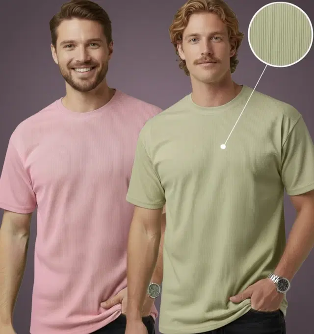 Polyester Round Neck T-shirt for Men, Multicolour, Pack of 2 (L)
