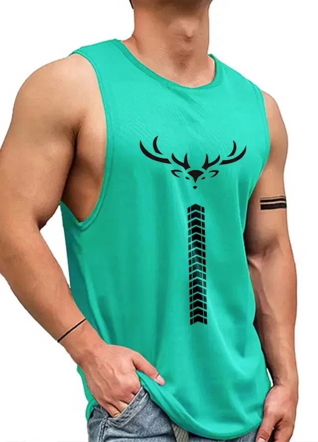 Polyester Printed Vest for Men (Green, L)