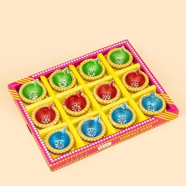 Flicker Clay Diya Set (Multicolour) By DiaCraft(Box)