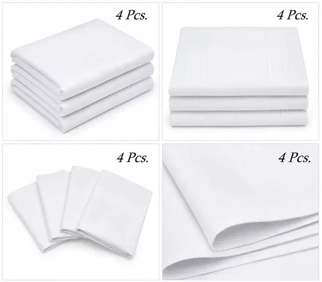 Cotton Handkerchiefs for Men, Pack of 4 (White, Free Size)