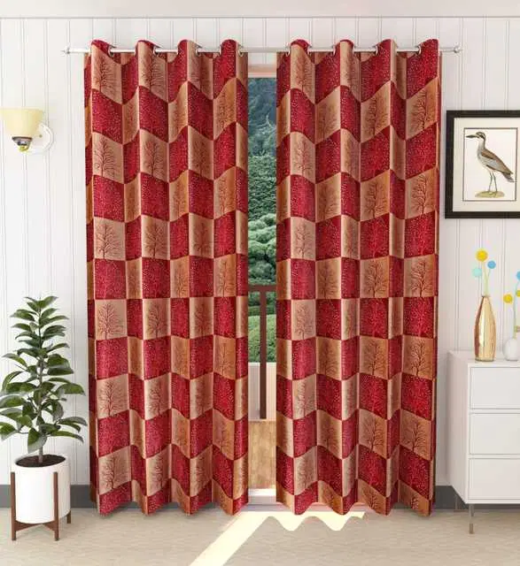 WI Latest Design Beautiful Curtains, Set of 2, Red, 7Ft X 4Ft, W-28
