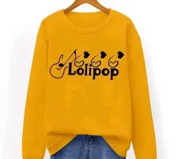 Round Neck Printed Sweatshirt for Women (Yellow, M)
