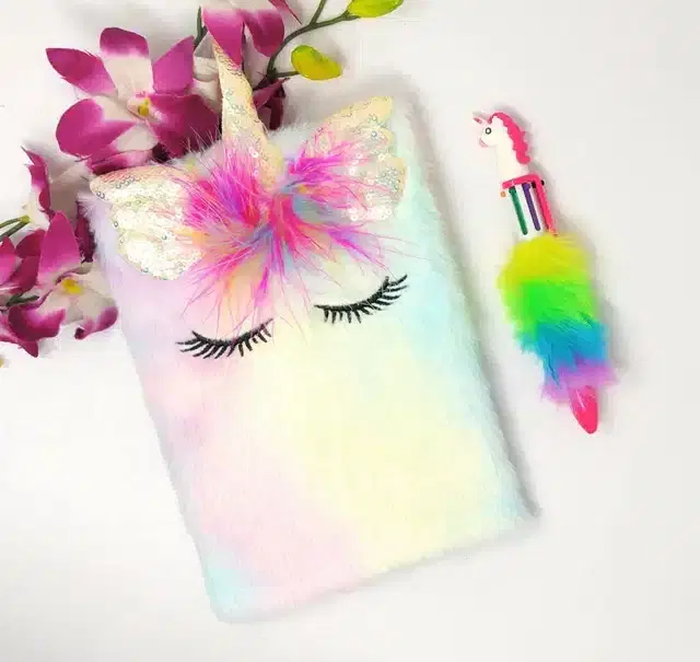 Unicorn Fur Diary with Pen, Set of 2, Multicolor
