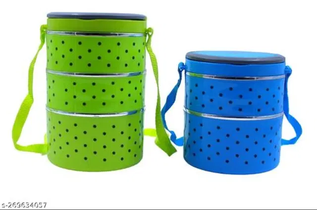 Plastic Lunch Box, Green & Blue, Pack of 2