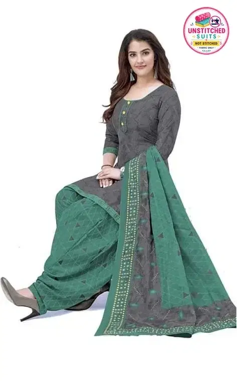 Crepe Printed Womens Unstitched Suits Grey, (Size: 7.5 Mtr)