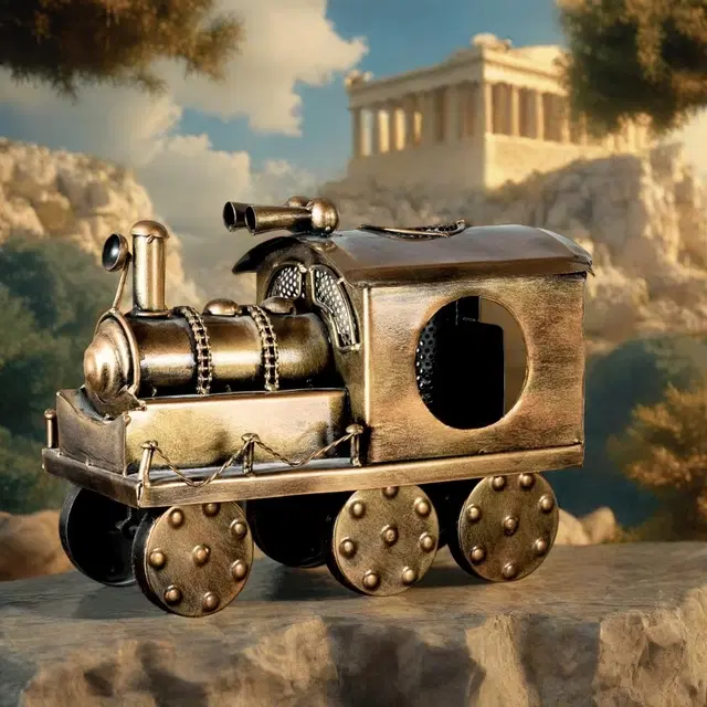 Metal Steam Train Engine Antique Showpiece for Home, Multicolor