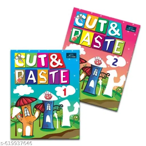 Kids Book of Cut & Paste Set of 2 Early Learning Activity Books for Children Creative Scissor Skills Practice Craft Workbook Brain Development Homeschooling Toddlers Kindergarten Preschool Fun Learning