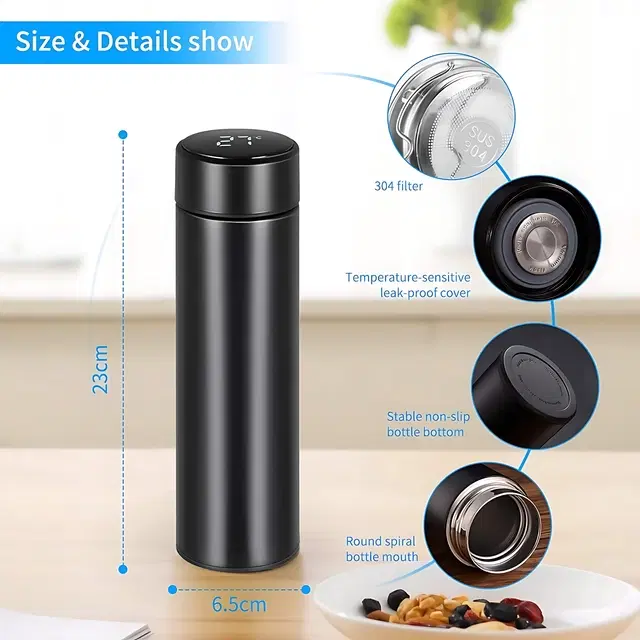 Stainless Steel Smart LED Temperature Display Flask, Black, 500 ml