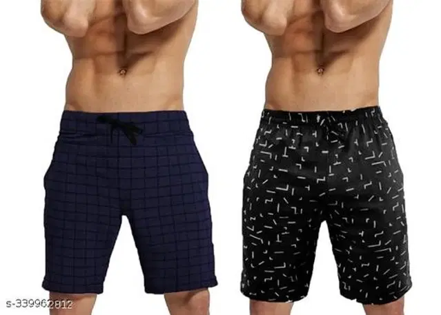 Cotton Shorts for Men, Pack of 2 (Navy Blue & Black, 36)