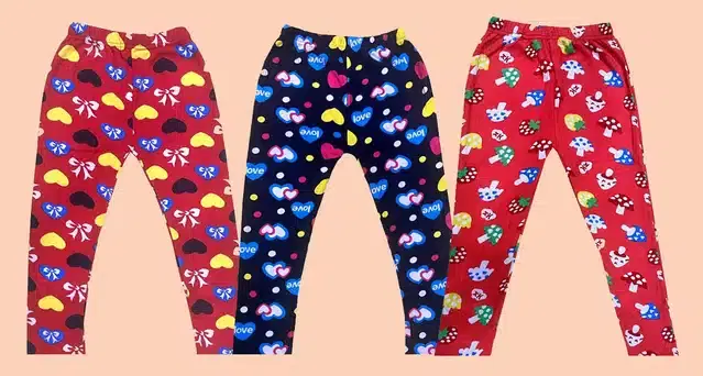 Fleece Printed Tights for Girls, Pack of 3 (Multicolor, 3-4 Years)