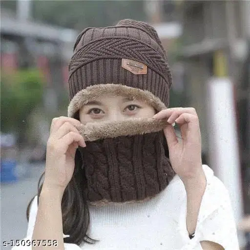 Woolen Cap with Neck Warmer for Women, Set of 1 (Multicolor)