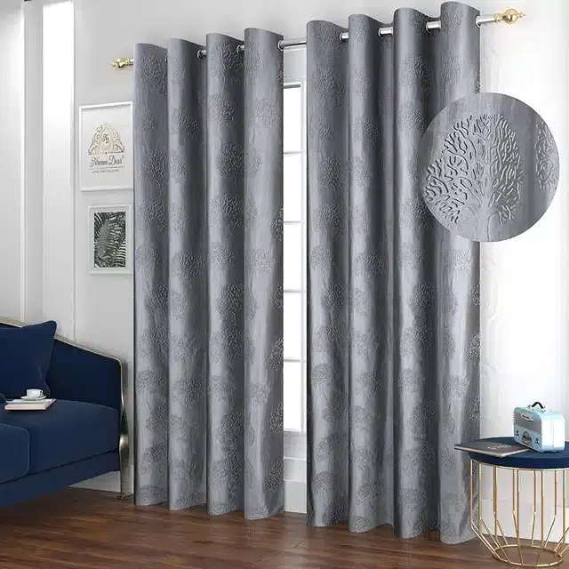 Polyester Printed Door & Window Curtains, Grey, 5 feet