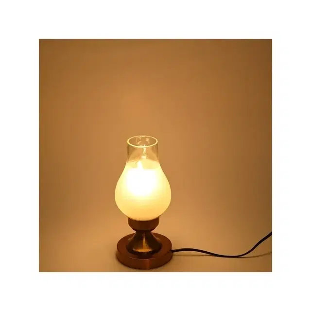 Bulb Shape Glass Table Lamp With Brass Base (White)