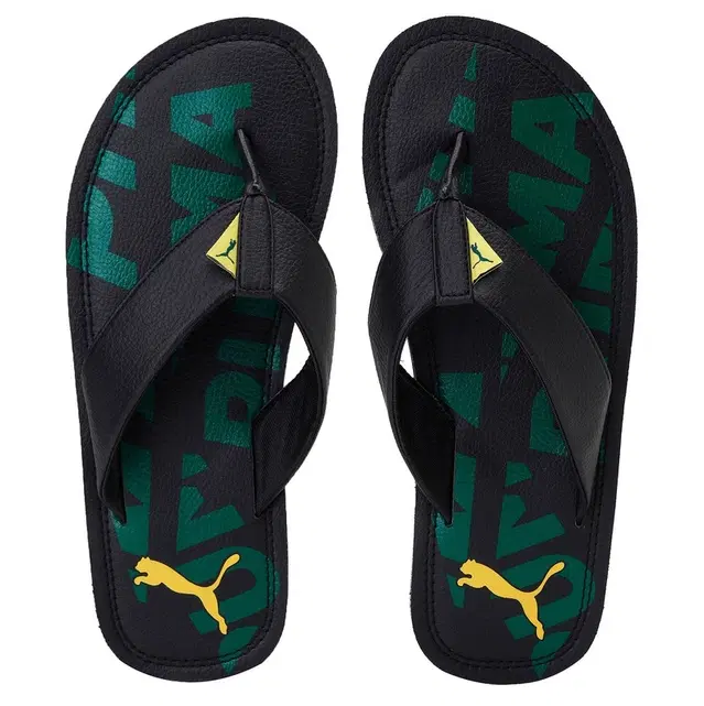 Puma Flip-Flops for Men (Black & Green, 10)