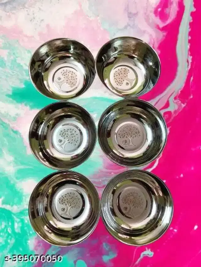 Stainless Steel Bowls, Silver, 250 ml, Pack of 6