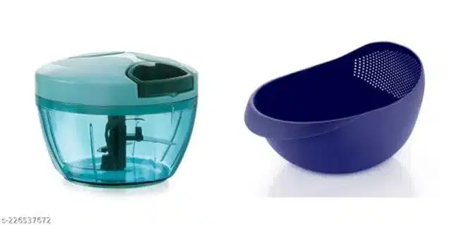 Manual Chopper with Rice Bowl, Blue, Set of 2