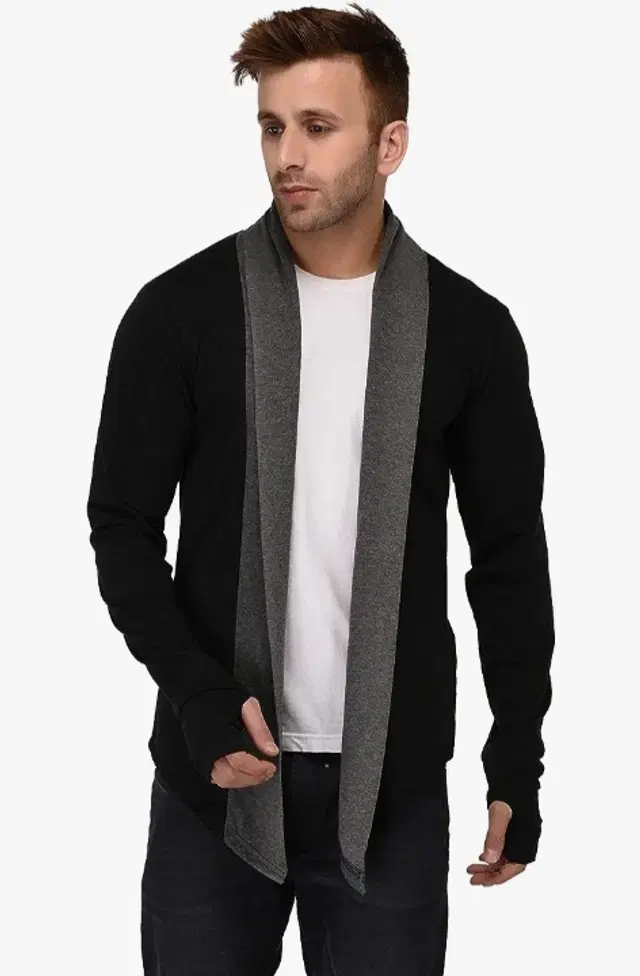 Cotton Blend Shrug for Men (Black, M)