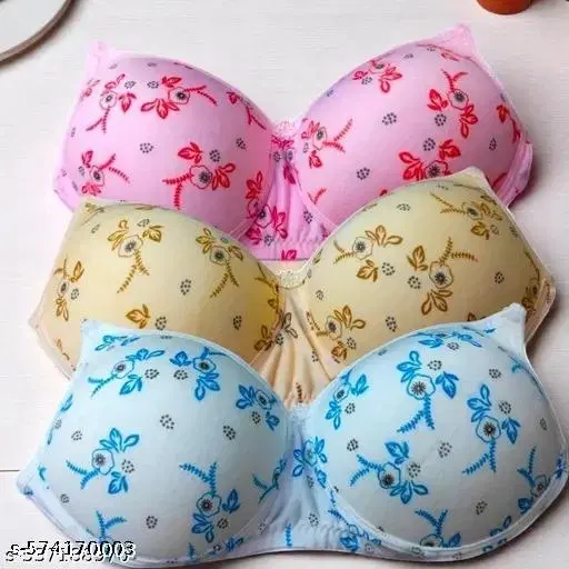 Cotton Printed Bra for Women & Girls, Multicolour, Pack of 3 (32B)