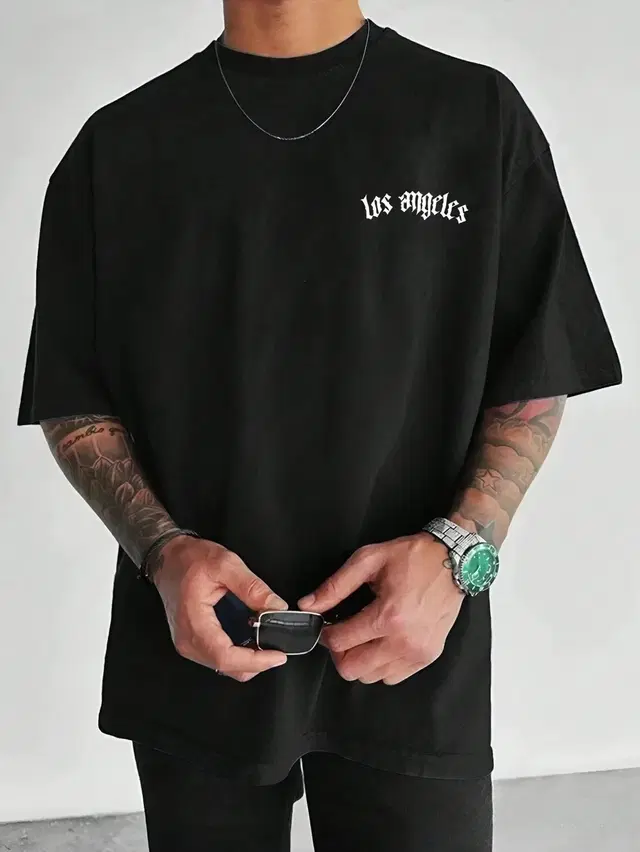 Cotton Blend Printed T-Shirt for Men, Black (M)