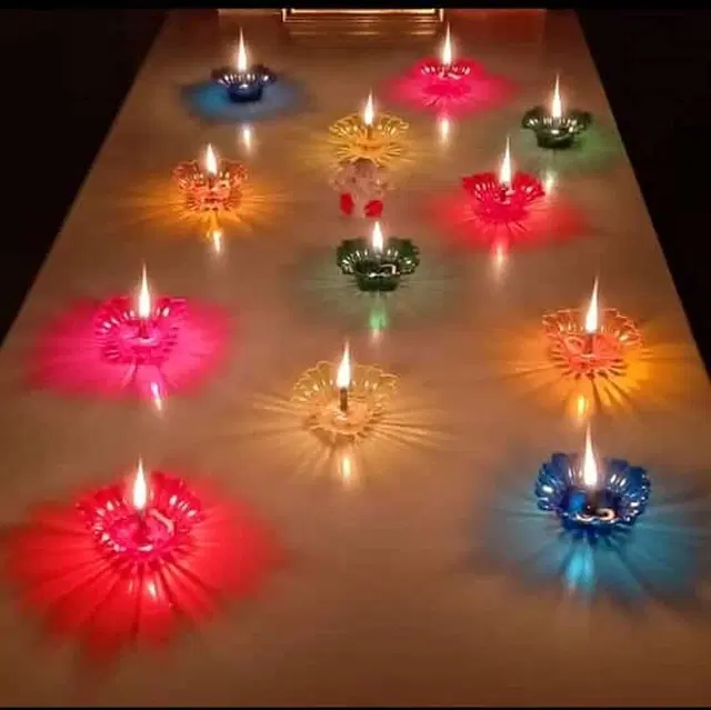 Plastic 3D Shadow Reflection Floating Diwali Diyas, Multicolor, Pack of 24