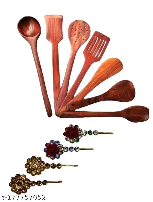 Wooden Kitchen Tools Set, Multicolor, Set of 7