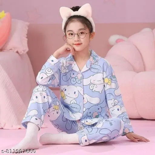 Night Suit for Girls (Aqua Blue, 13-14 Years)