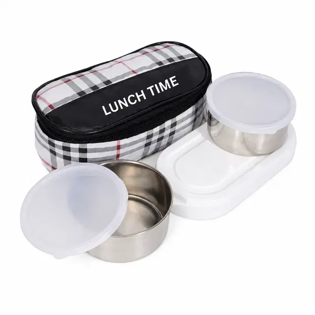 Easy Black Lunch Box With 2 Steel Containers, 1 Plastic Chapati Box And 1 Bag