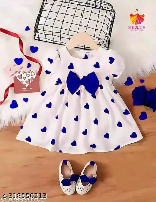 Cotton Dress for Girls (White, 2-3 Years)
