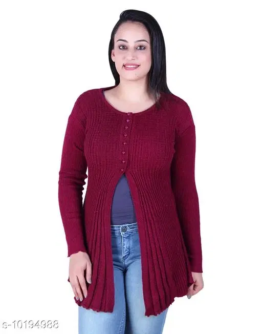 Acrylic Solid Sweater for Women (Wine, M)